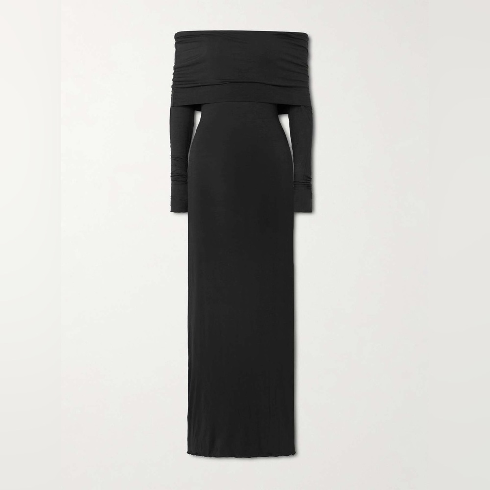 SKIMS Black Off-Shoulder Long Sleeve Dress - size L